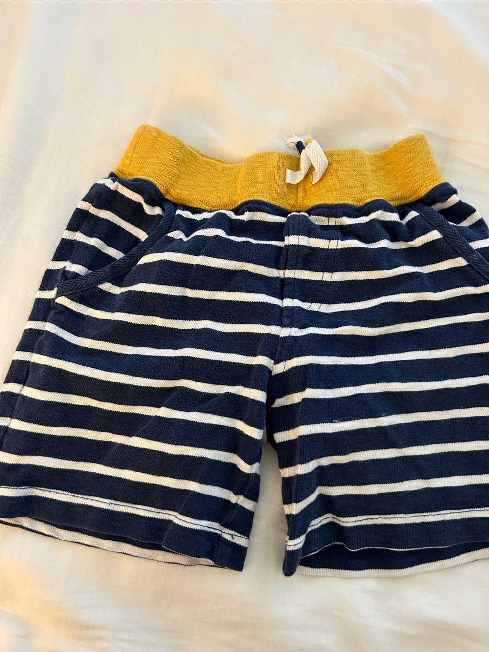 Joules Navy & White Stripe Shorts with Yellow Waistband